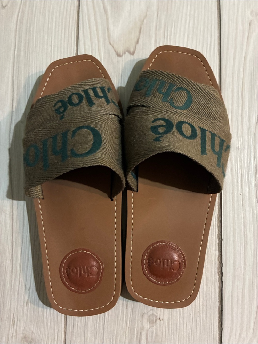 Chloe Brown Leather Logo Slide Sandals